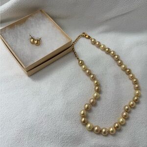 Elegant Carolee Gold Pearl Necklace and Earring Set
